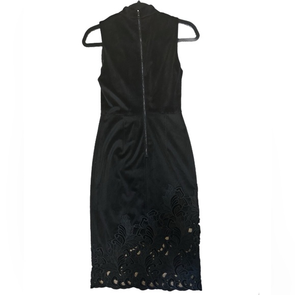 Alice + Olivia Embroidered Lace Velvet Stretch Sheath Midi Dress Size 0 Black - Picture 3 of 5